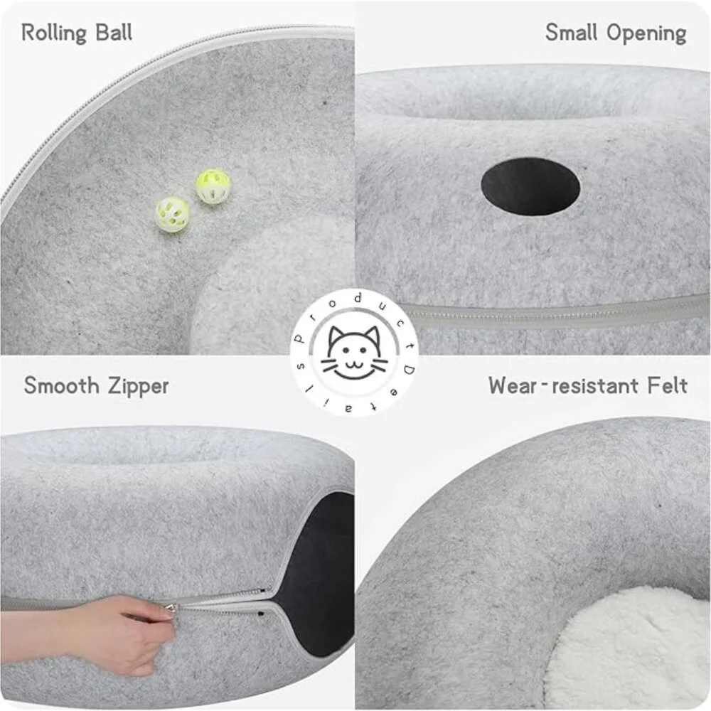 RIZZARI 24 X 24 X 11 Inches Large Cat Tunnel Bed, Peekaboo Cat Cave PINK